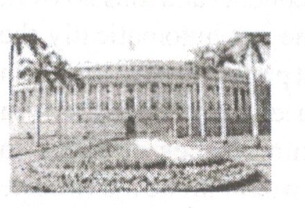 Black-and-white illustration of the Parliament building in New Delhi
